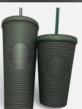 Starbucks Matte Dark Green Studded Reusable Tumblers with Straw